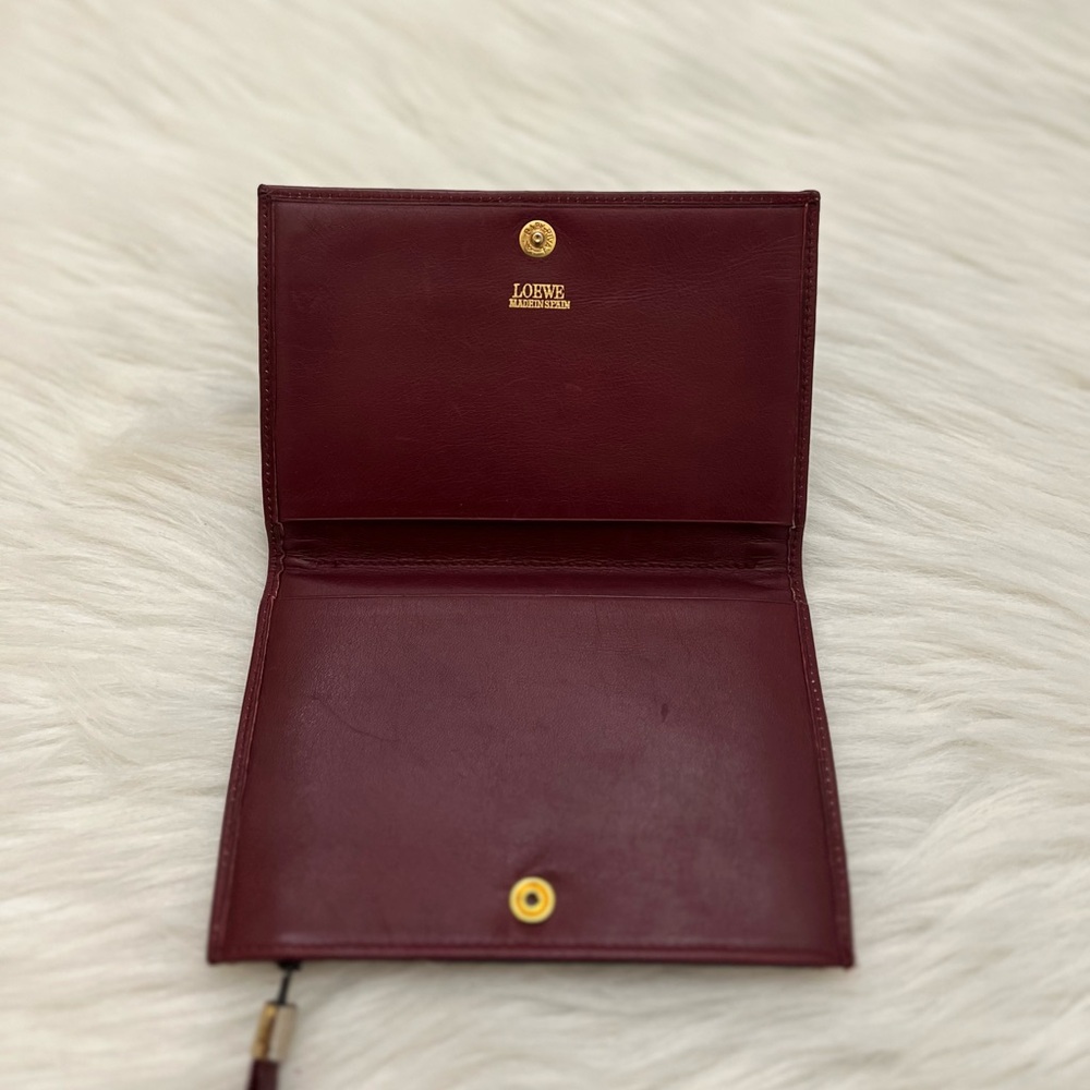LOEWE - BURGUNDY LEATHER SUEDE COMPACT BIFOLD PASSPORT HOLDER SNAP WALLET - Picture 6 of 10